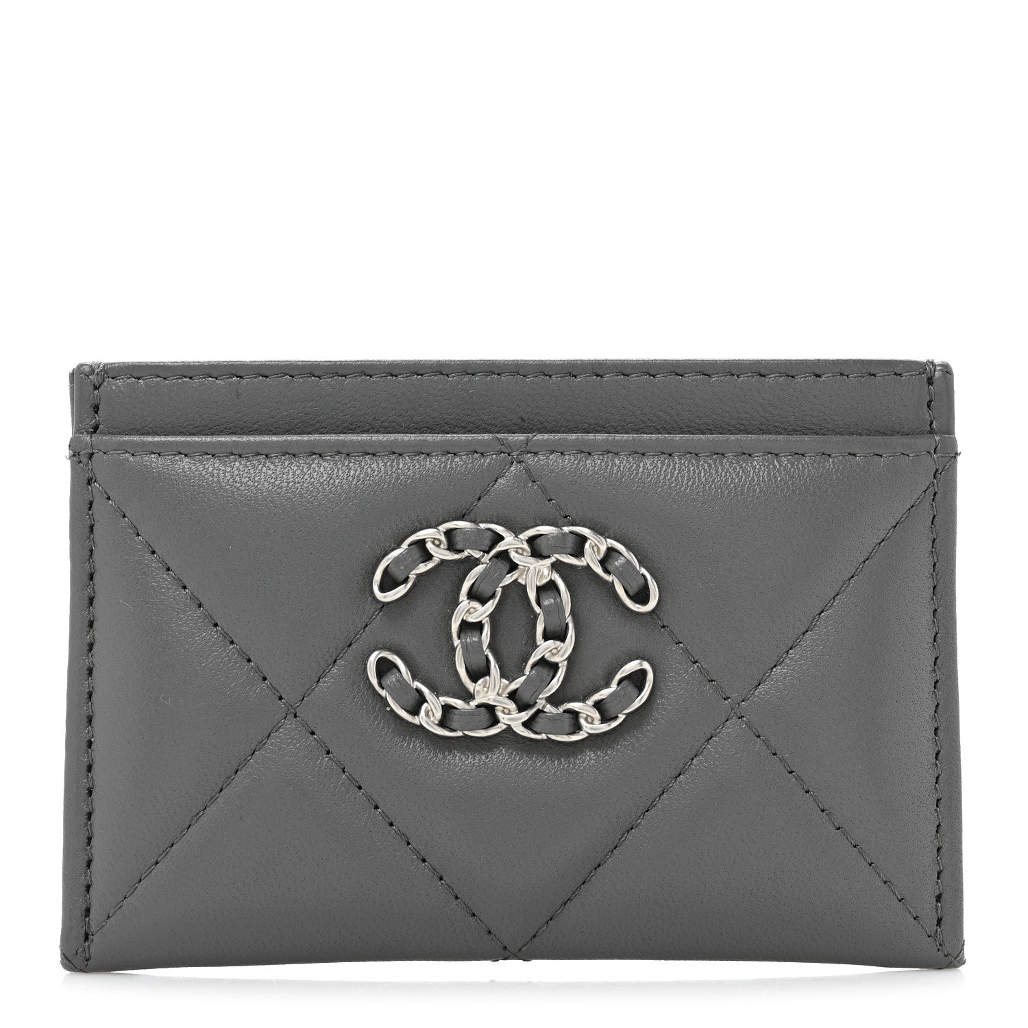 Chanel Lambskin Quilted Chanel 19 Card Holder Grey 1 of 13