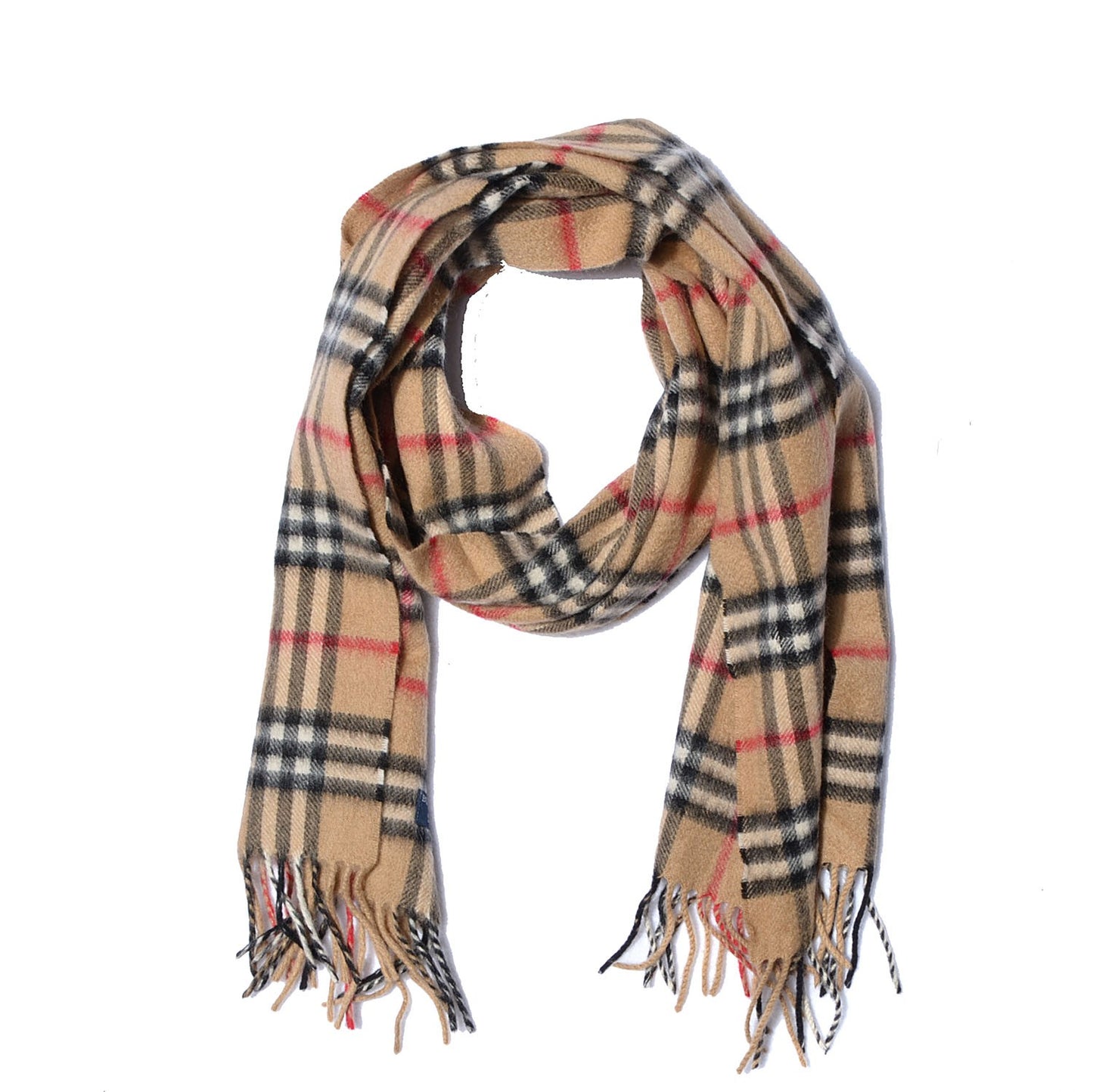 Cashmere House Check Fringe Scarf Camel