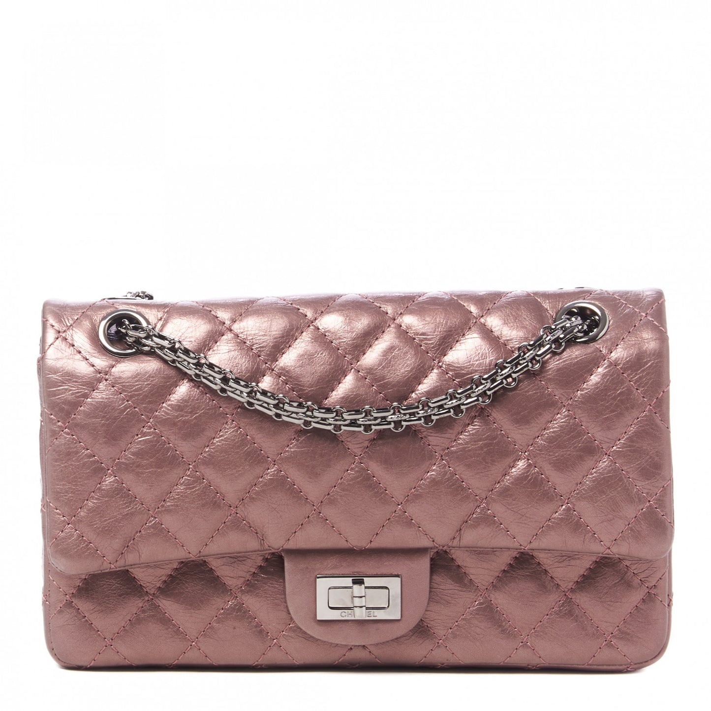 Metallic Aged Calfskin Quilted 2.55 Reissue 225 Flap Rose Fonce