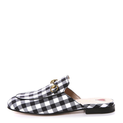 Gucci Cotton Gingham Womens Princetown Slippers 35 White Black 1 of 10