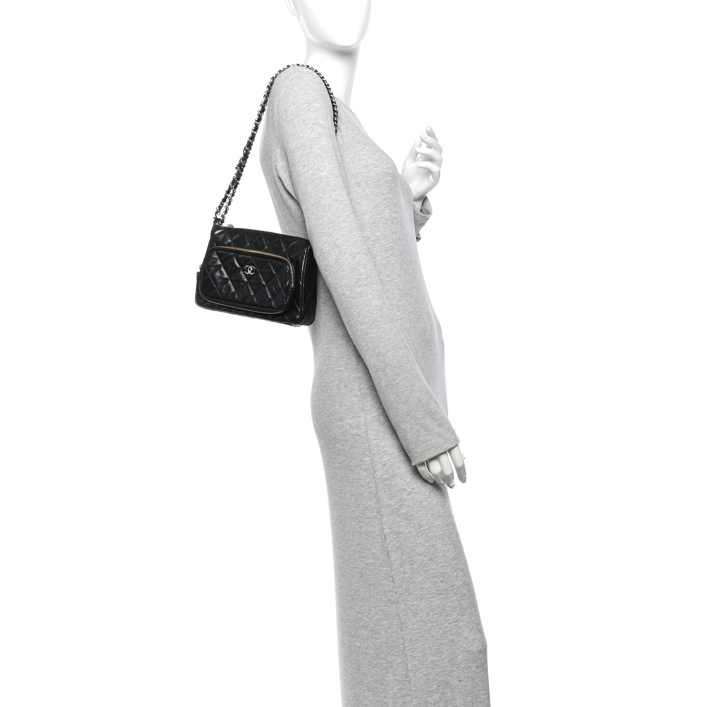 Shiny Crumpled Lambskin Quilted Small Preppy Pocket Clutch With Chain Black