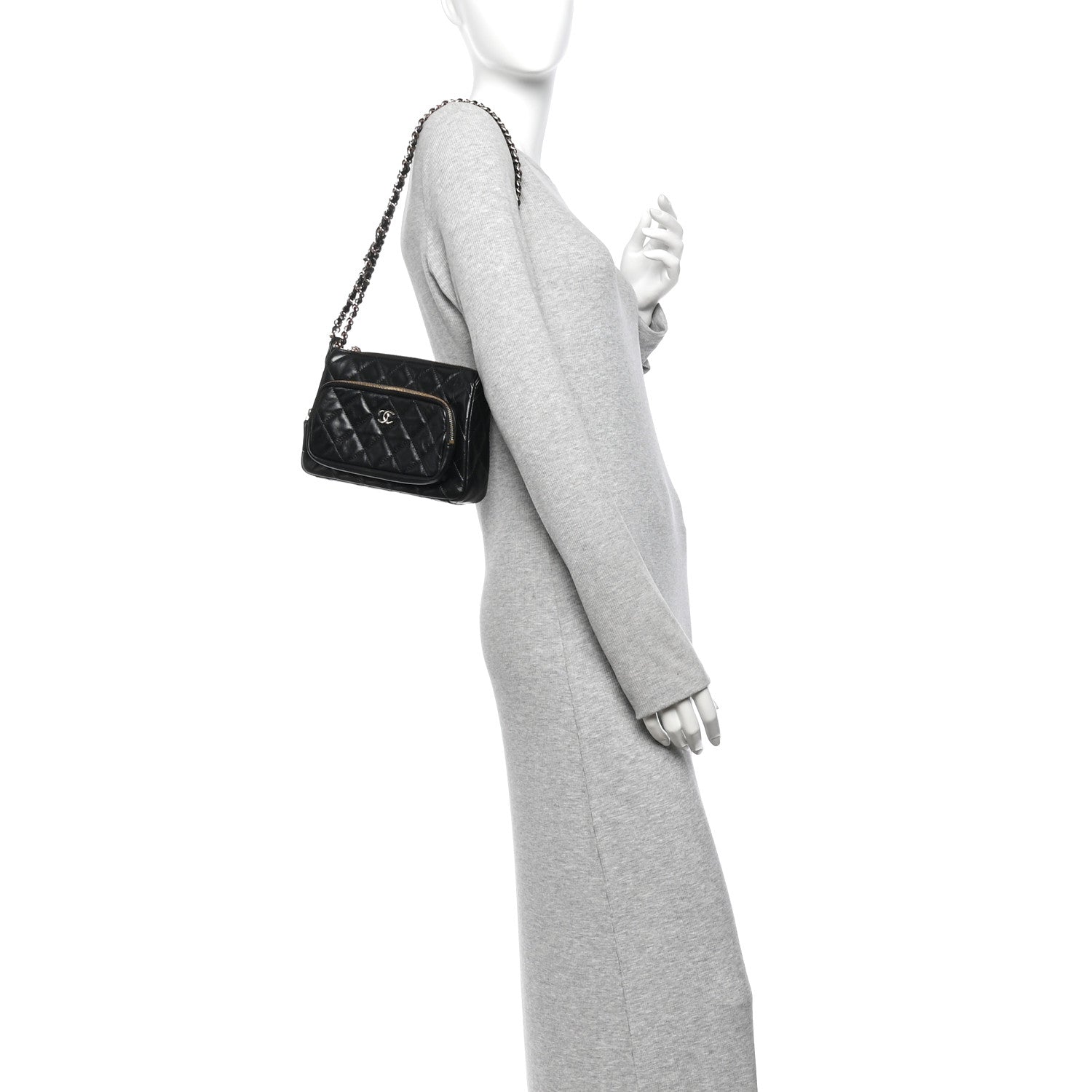 Chanel Shiny Crumpled Lambskin Quilted Small Preppy Pocket Clutch With Chain Black 2 of 13