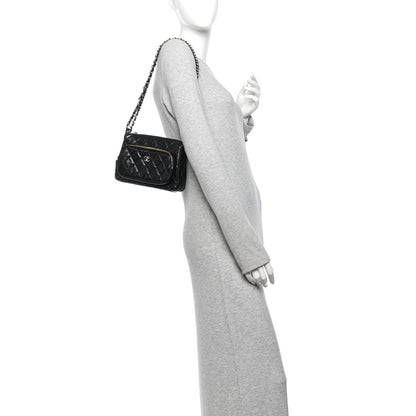 Chanel Shiny Crumpled Lambskin Quilted Small Preppy Pocket Clutch With Chain Black 2 of 13