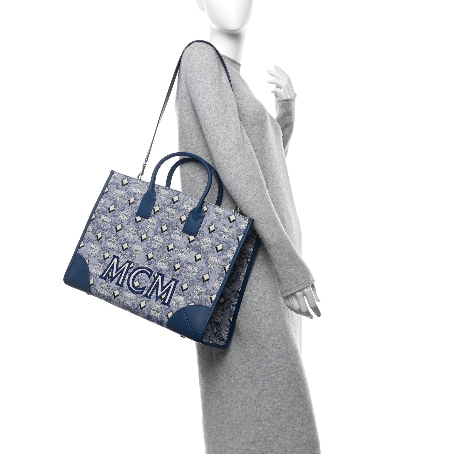 MCM Jacquard Monogram Munchen Extra Large Tote Blue 2 of 11