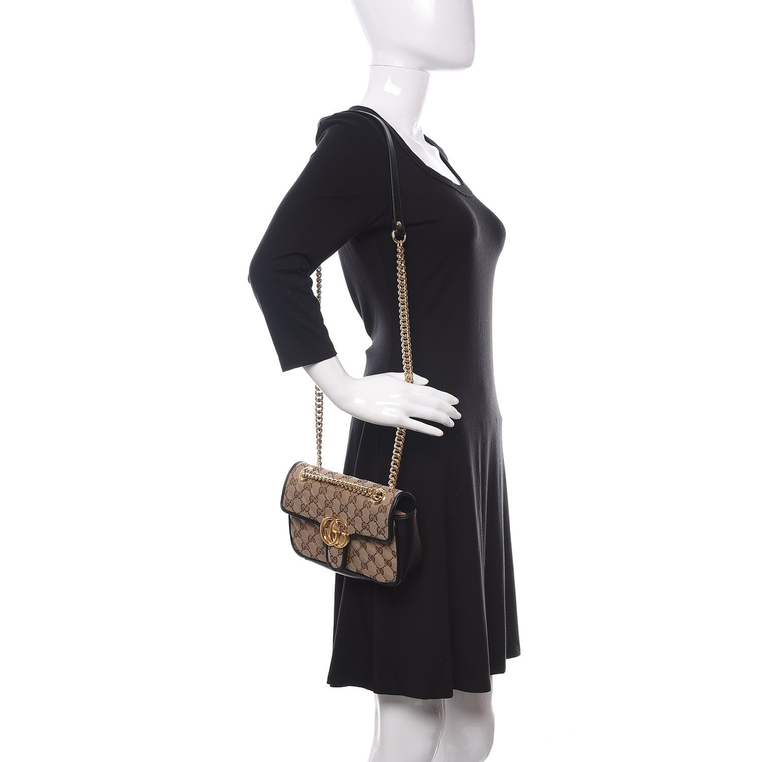 Gucci Monogram Matelasse Diagonal Mini GG Marmont Shoulder Bag Beige Black 2 of 11