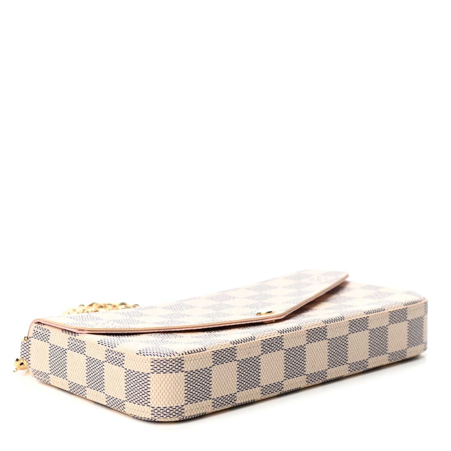 Damier Azur Pochette Felicie Chain Wallet Rose Ballerine