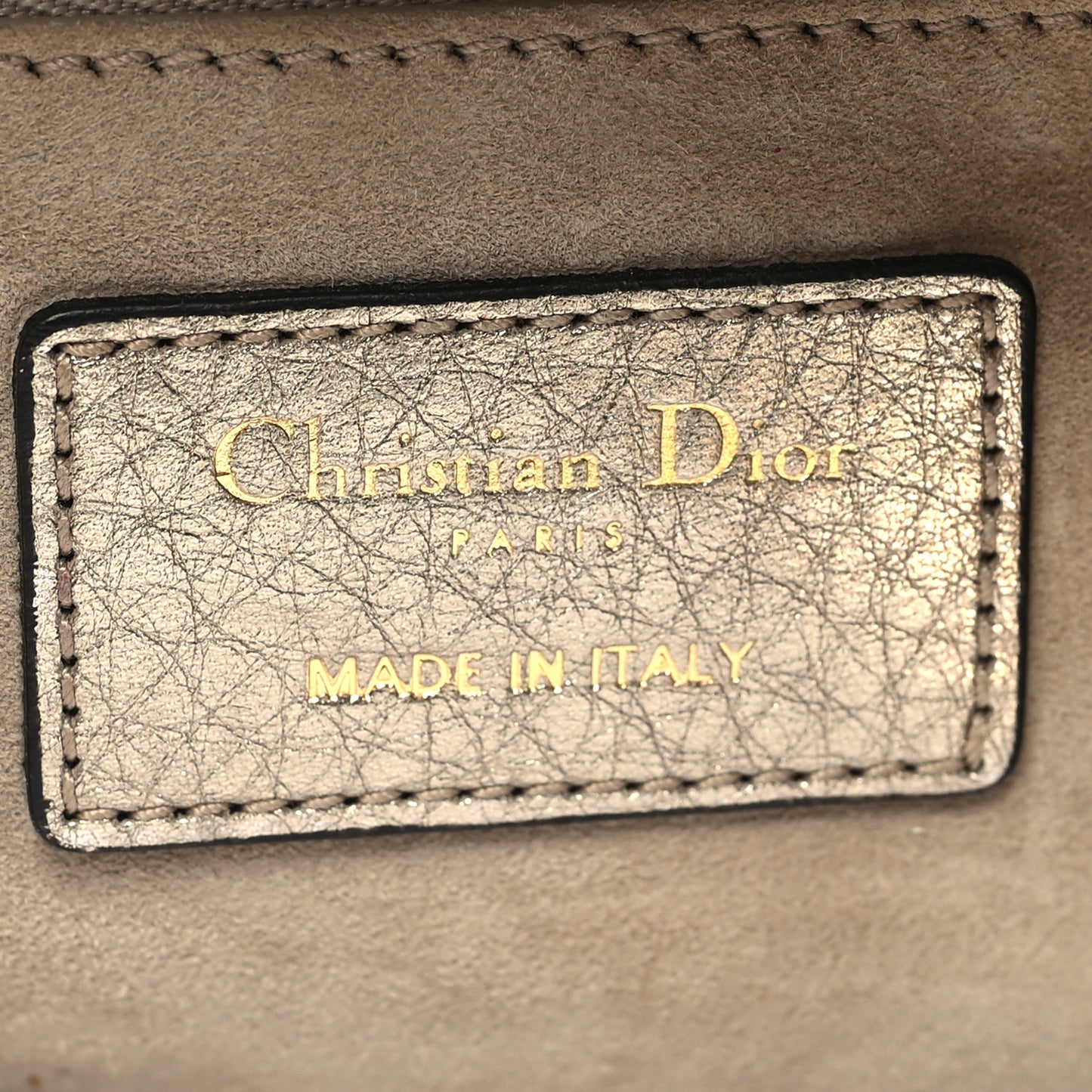 Metallic Grained Calfskin Cannage Mini Supple Lady Dior Pale Gold