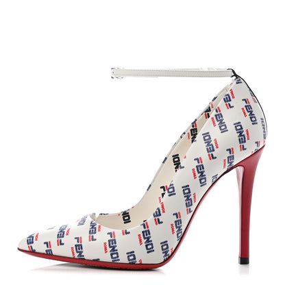Fendi X FILA Vitello Mania Logo Print High Heel Pumps 37 White Blue Red Fragola 1 of 6