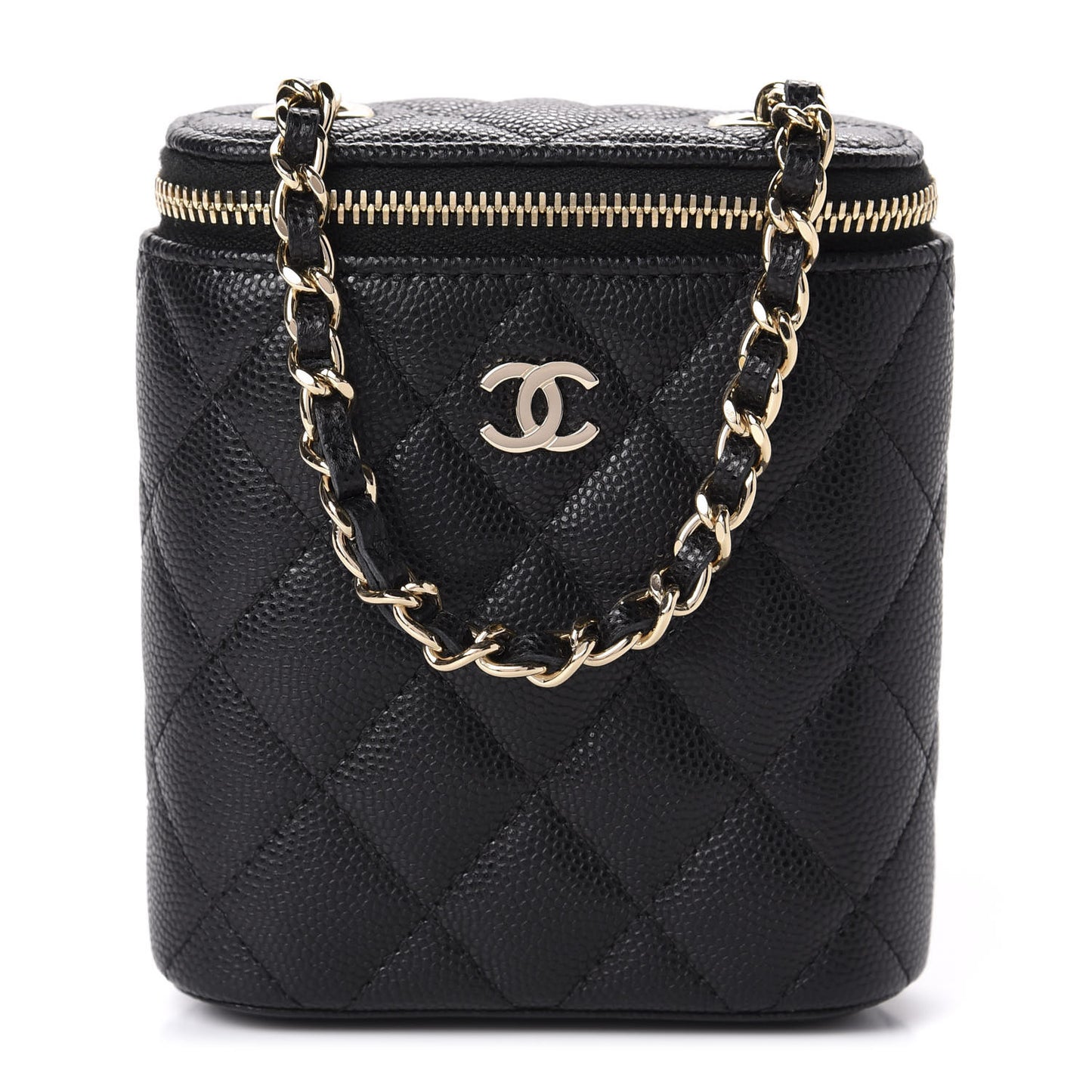 Caviar Quilted Small Vertical Coco Beauty Vanity Case With Chain Black