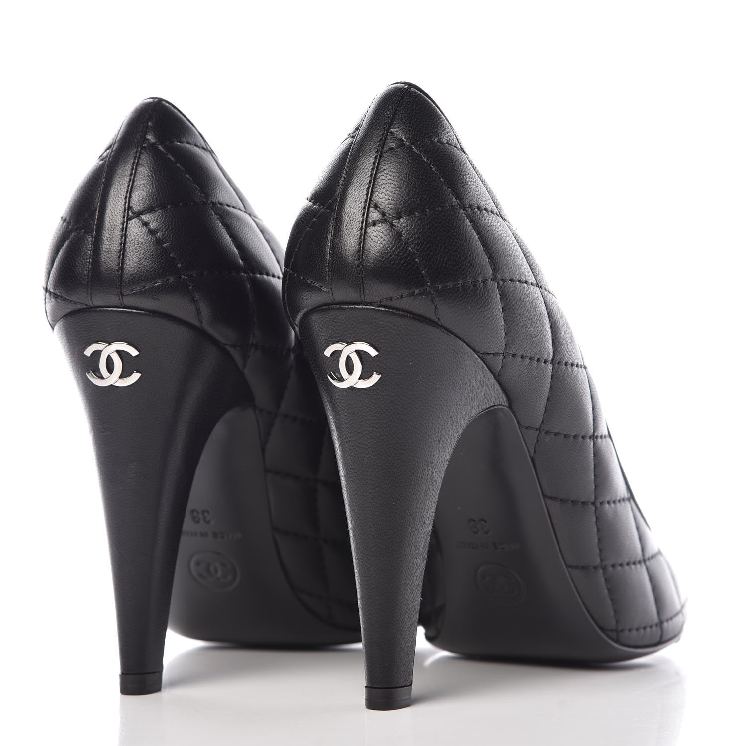 Chanel Lambskin Quilted Cap Toe Pumps 38 Black 4 of 11