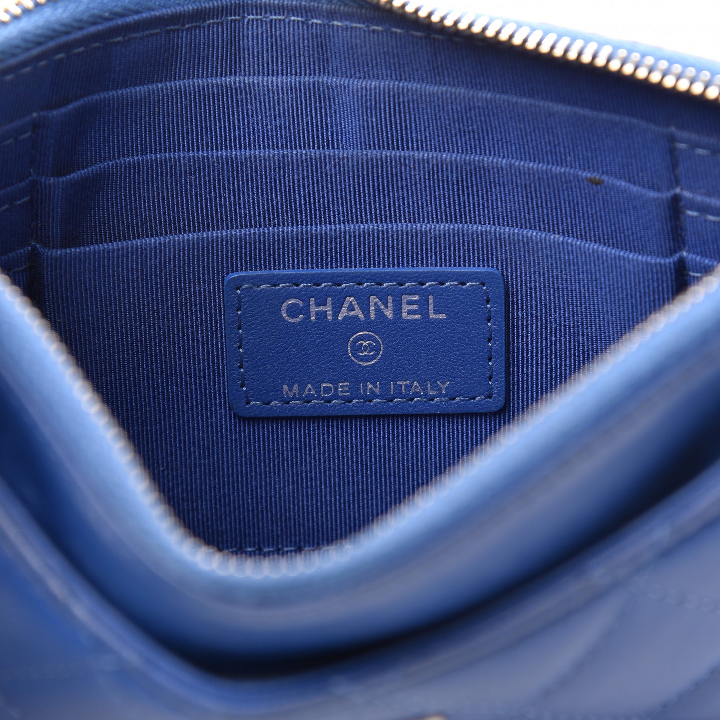Lambskin Quilted Classic Zip Pouch Blue