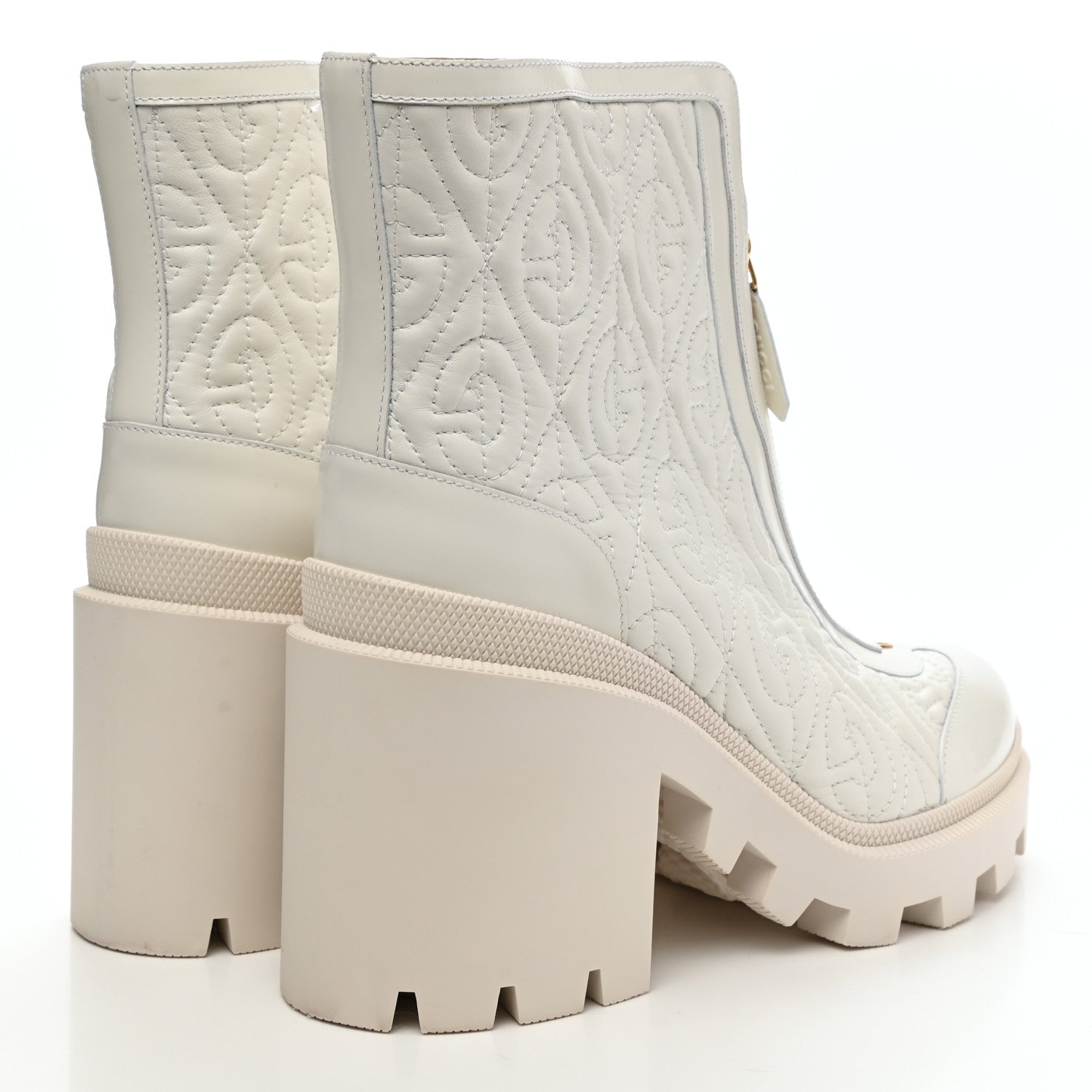 Gucci Calfskin Nappa Rhombus Quilted Trip Ankle Boots 40 Great White 4 of 12