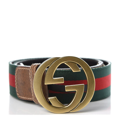 Gucci Calfskin Web Interlocking G Belt 80 32 Brown 1 of 6