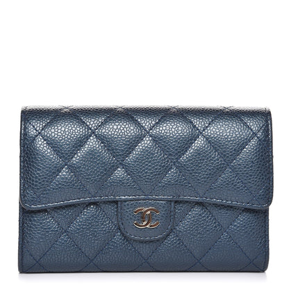 Chanel Metallic Caviar Quilted Small Flap Wallet Dark Blue 1 of 8