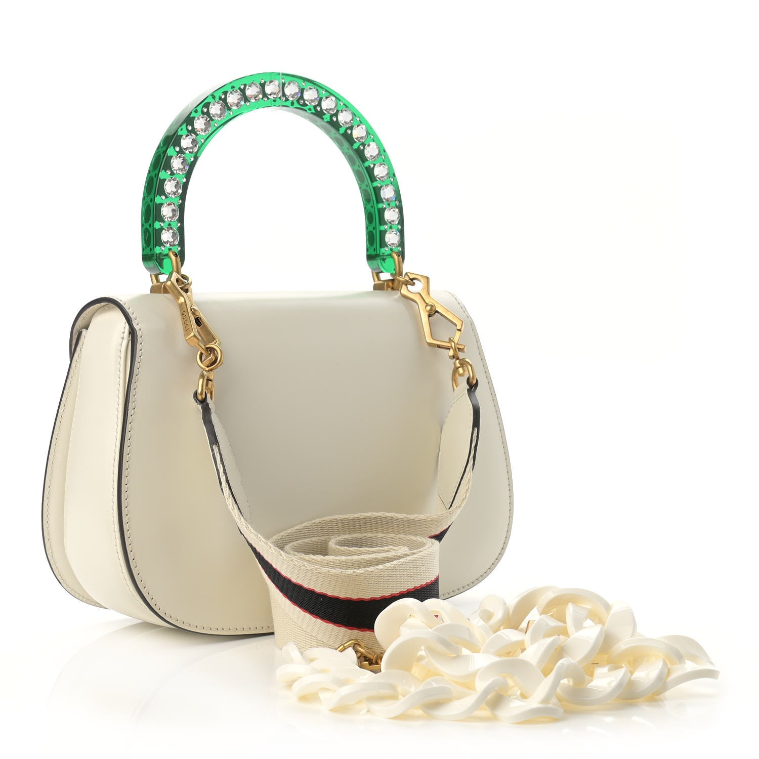 Gucci Calfskin Plexiglass Medium Classic 2 Top Handle Bag White 3 of 14