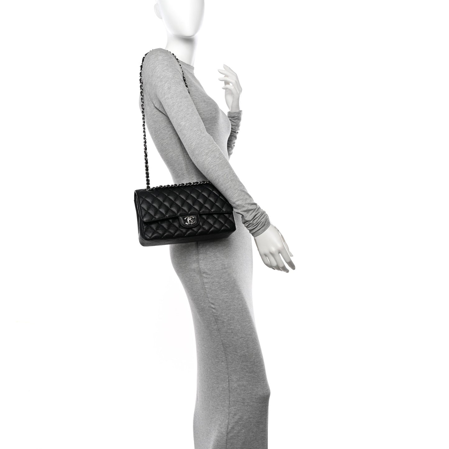 Caviar Quilted Medium Double Flap Black