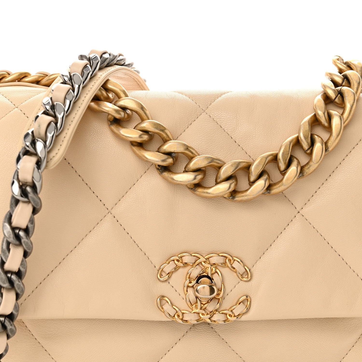 Chanel Lambskin Quilted Large Chanel 19 Flap Light Beige 8 of 11