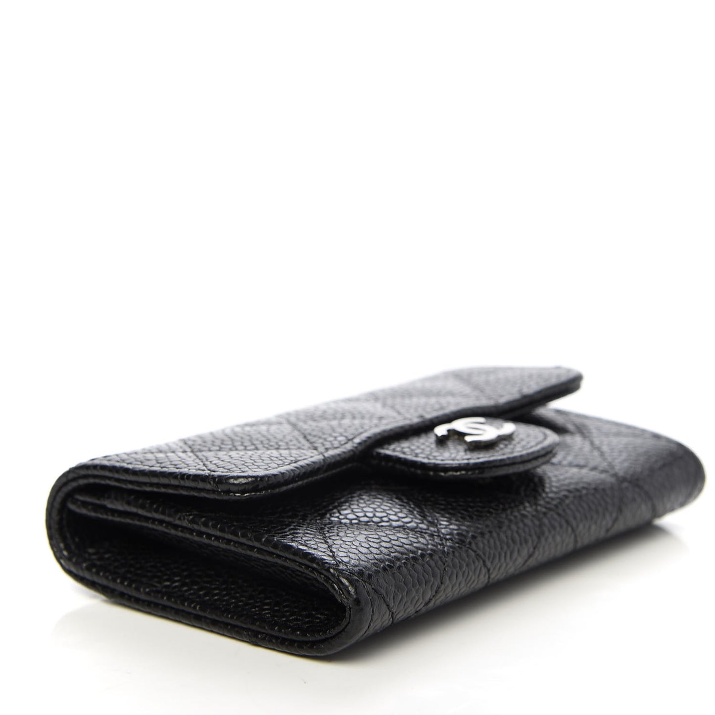 Caviar Quilted Flap Card Holder Black