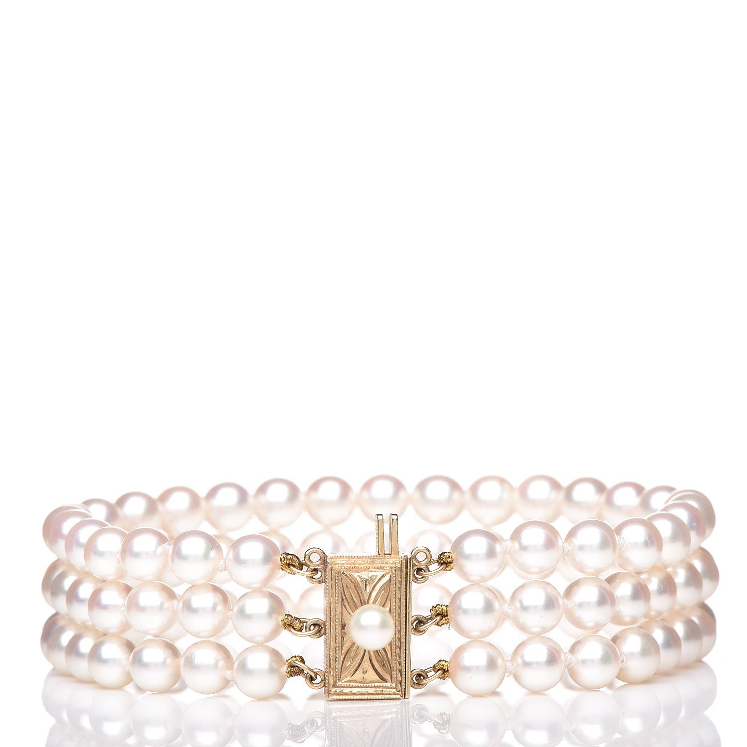 Mikimoto 14K Yellow Gold Akoya Pearl Three-Row Bracelet 3 of 5