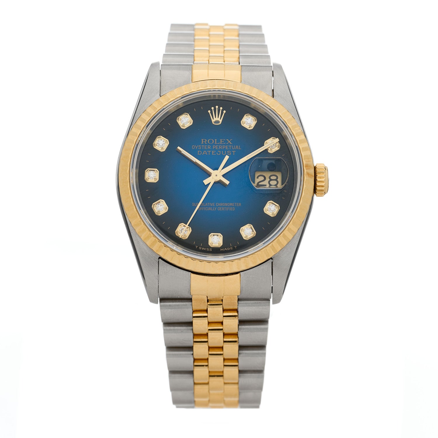 Rolex Stainless Steel 18K Yellow Gold Diamond 36mm Oyster Perpetual Datejust Watch Blue 16233 1 of 4