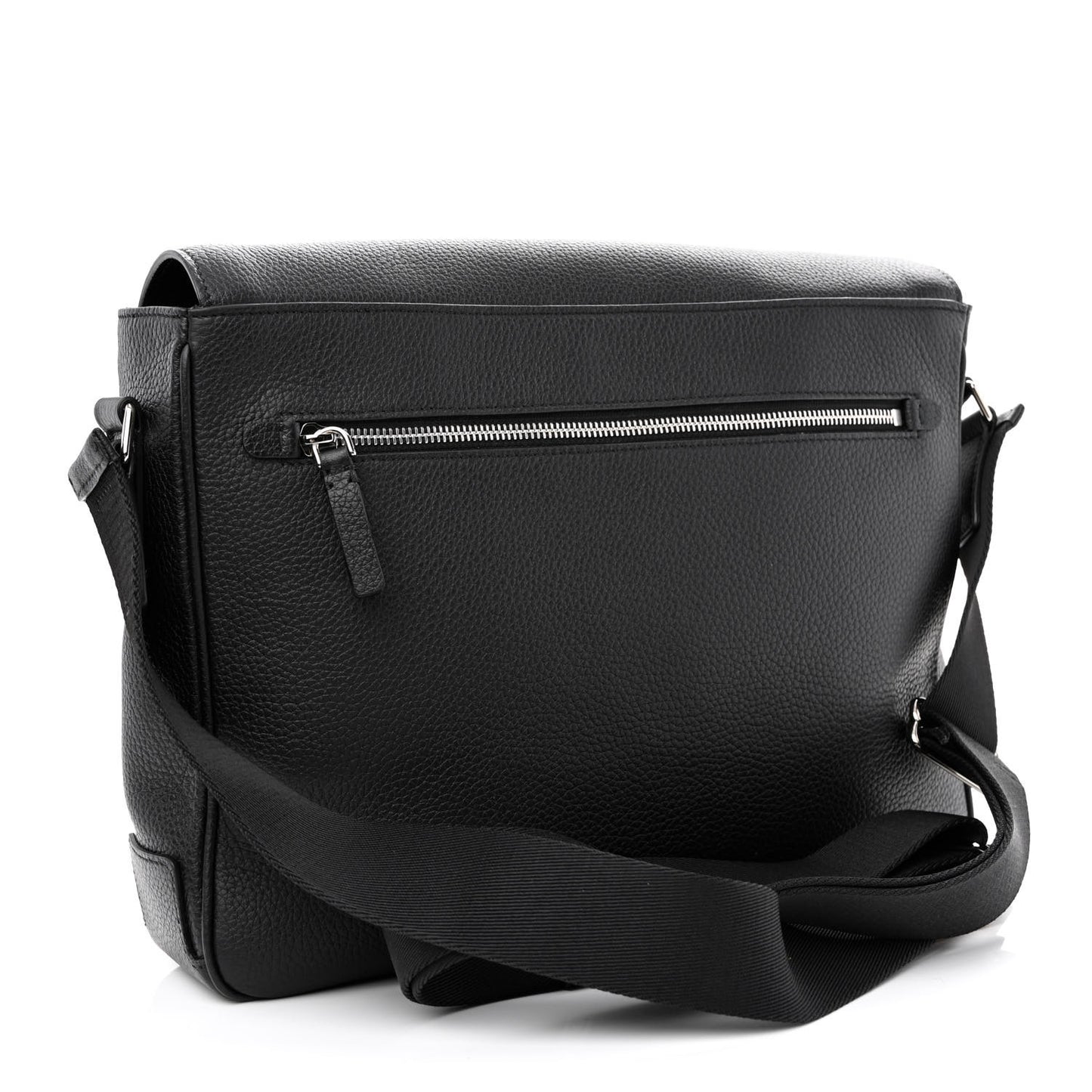 Grainy Calfskin Embossed Bruno Messenger Black