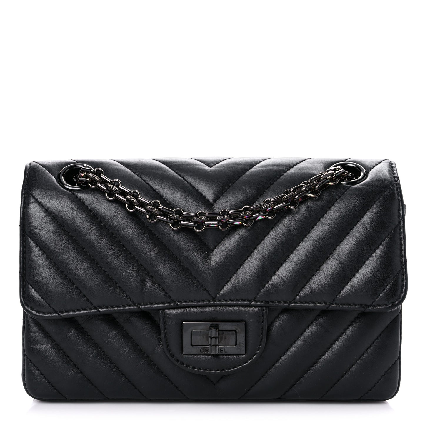 Aged Calfskin Chevron Quilted 2.55 Reissue Mini Flap So Black
