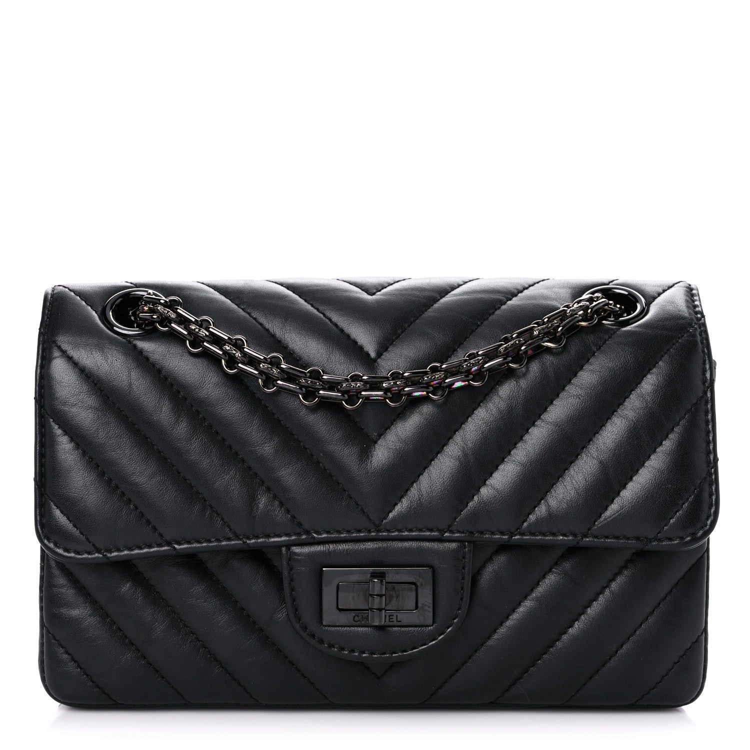 Chanel Aged Calfskin Chevron Quilted 2.55 Reissue Mini Flap So Black 1 of 14