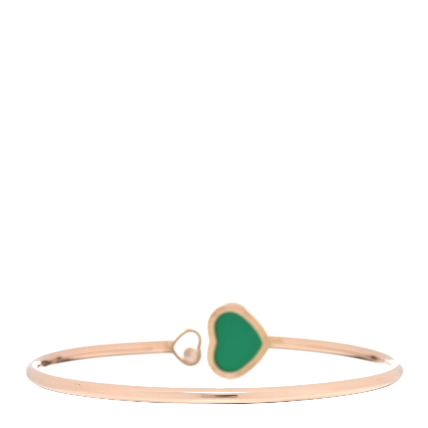 18K Rose Gold Diamond Green Agate Happy Hearts Bangle Bracelet