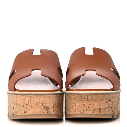 Hermes Calfskin Cork Eze 30 Sandals 39 Marron Glaise 2 of 10