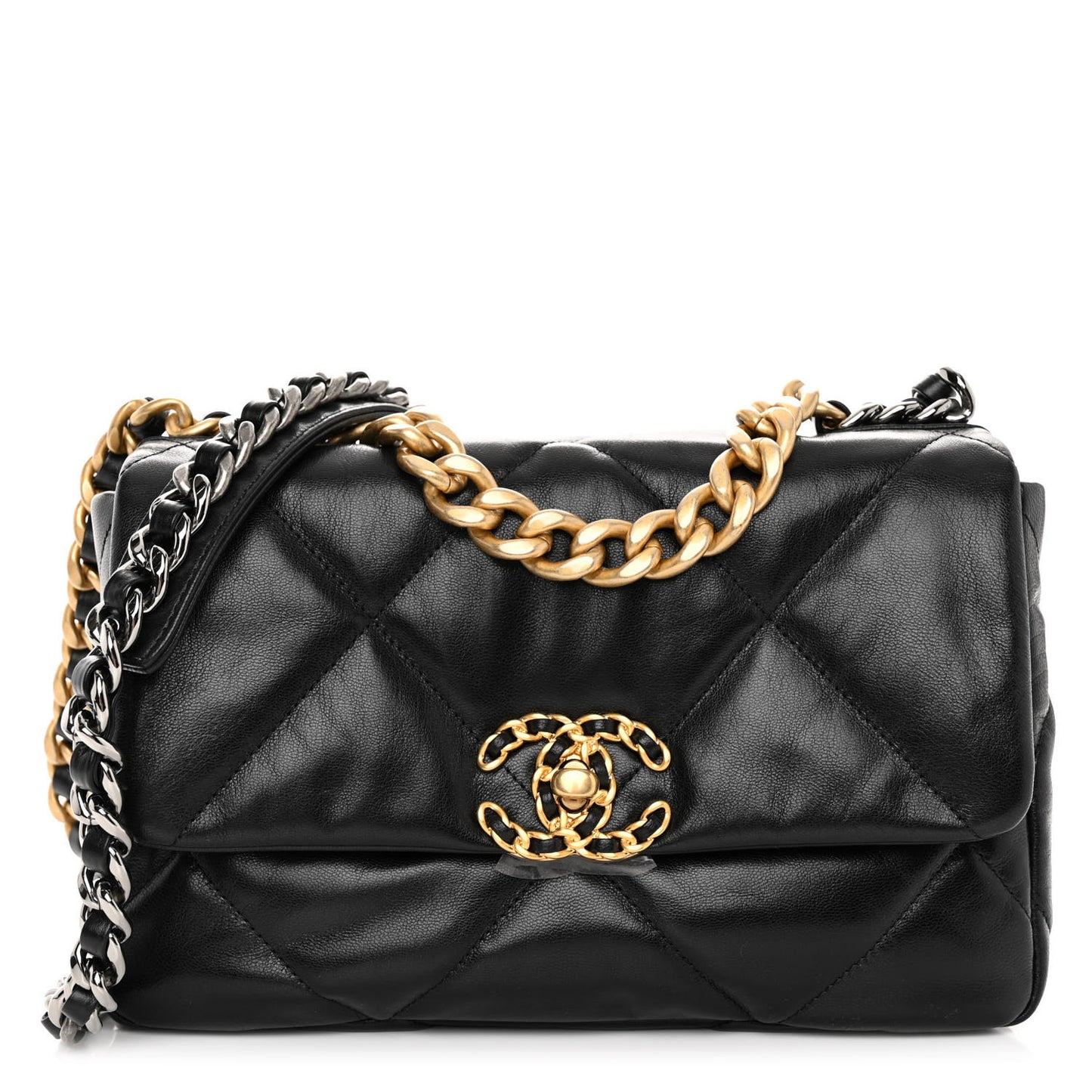 Shiny Goatskin Quilted Medium Chanel 19 Flap Black