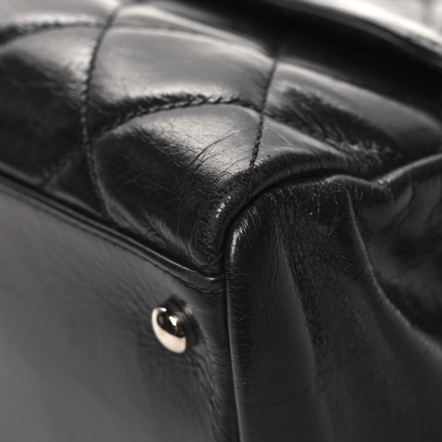 Glazed Calfskin Quilted Small CC Delivery Tote Black
