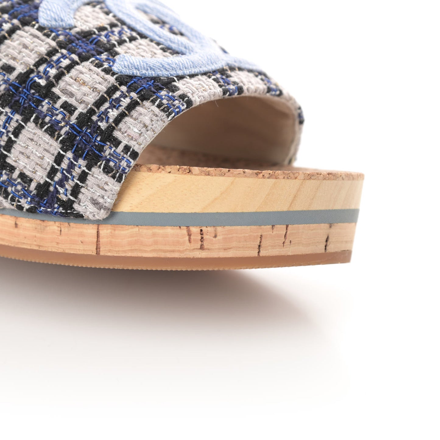 Tweed Mixed Fibers Cork CC Mule Sandal 41 Navy Blue White Blue
