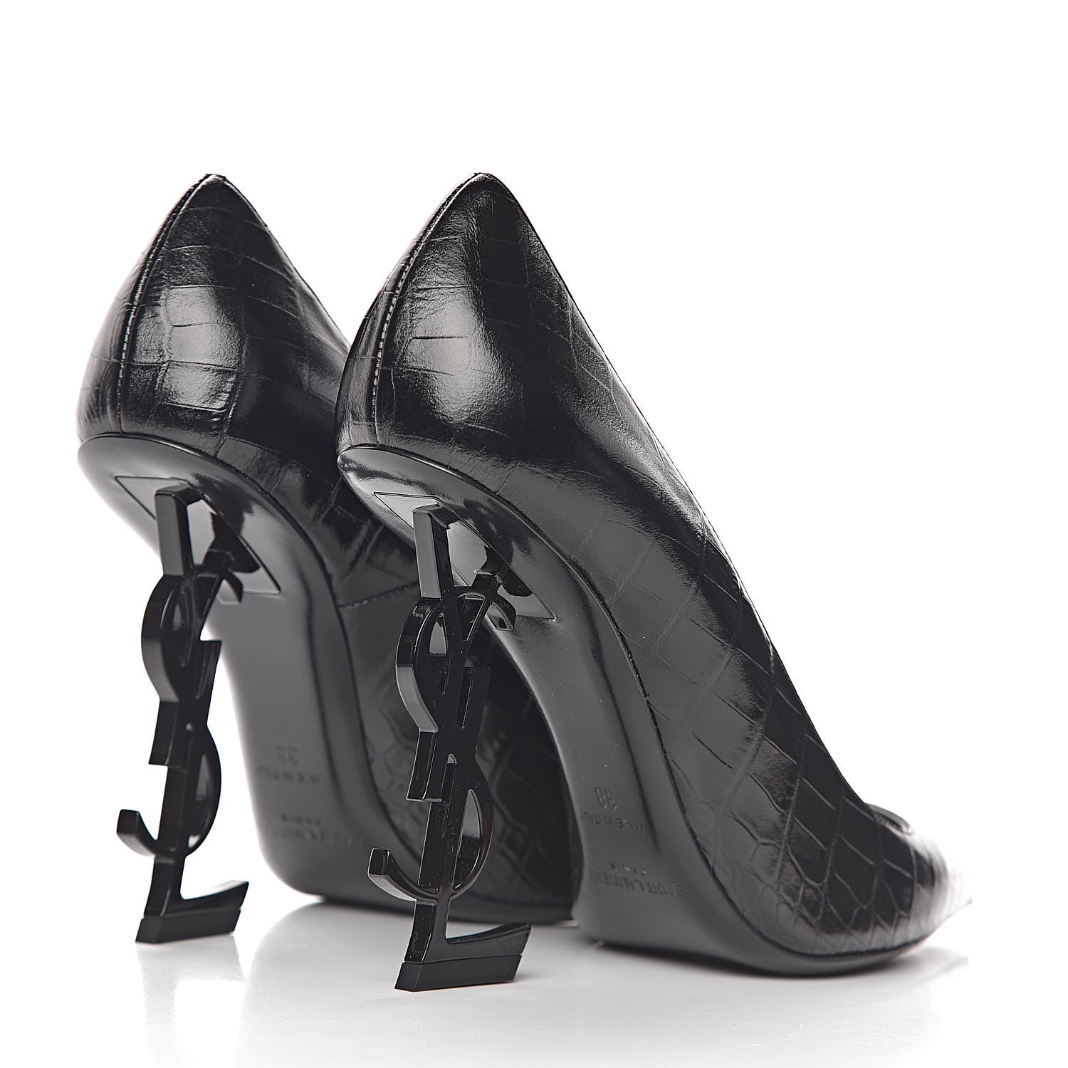 Saint Laurent Calfskin Crocodile Embossed Opyum 110 Pumps 38 Black 4 of 8