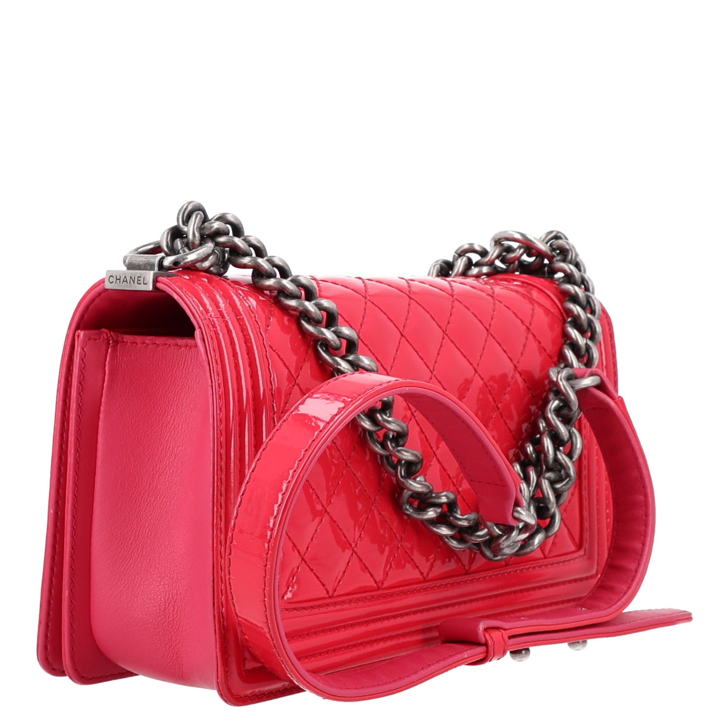 Patent Calfskin Enamel Quilted Medium Boy Flap Dark Pink