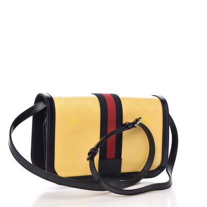 Gucci Crystal Monogram Plutone Calfskin Web Ophidia Flap Messenger Bag Straw Yellow Blue 3 of 11