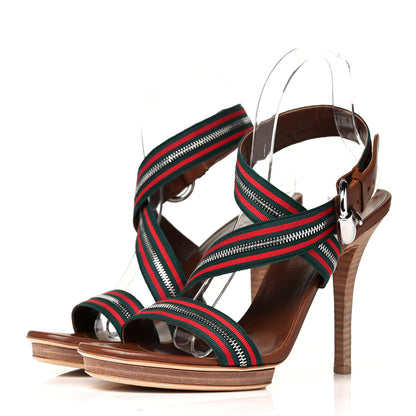 Gucci Calfskin Web Zip Sandals 39 Cuir 3 of 8