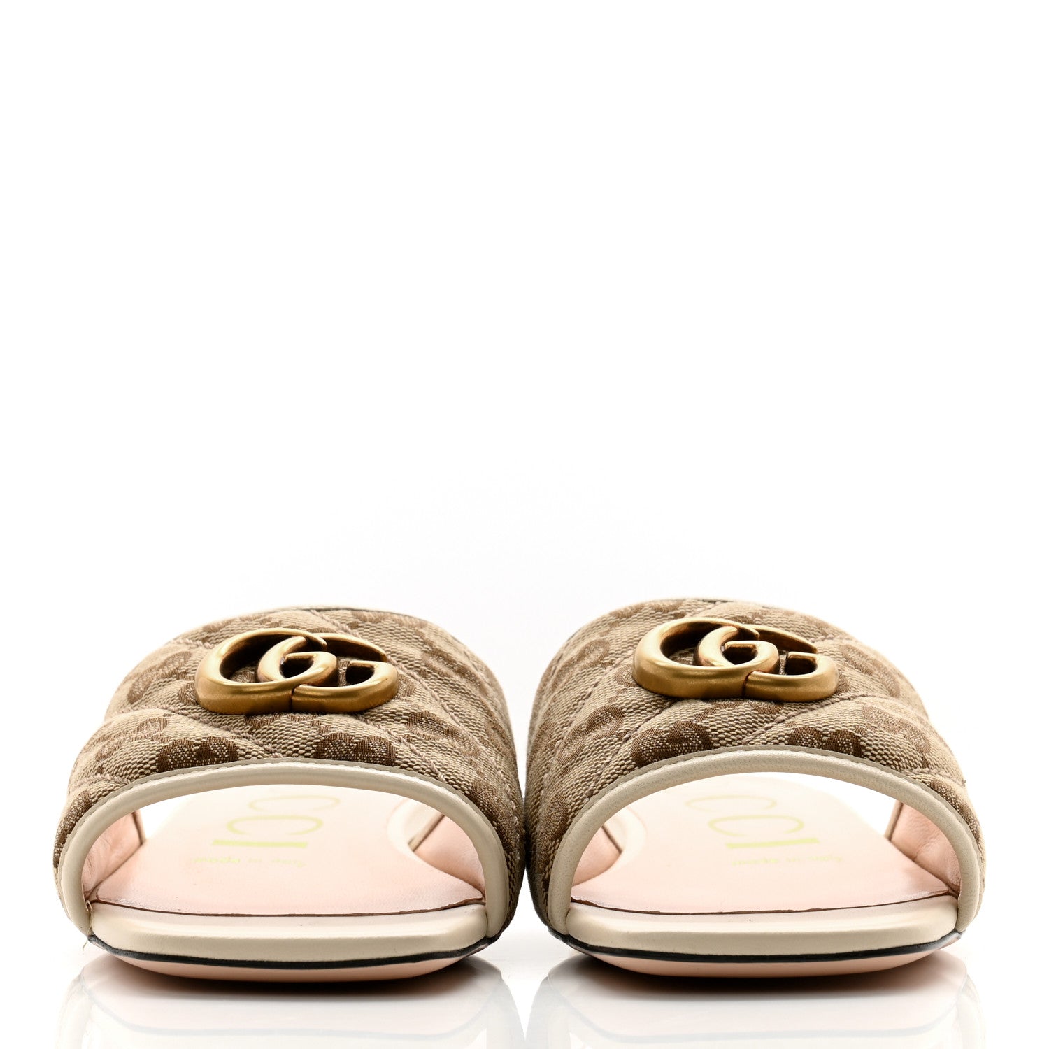 Gucci Monogram Matelasse Diagonal GG Marmont Flat Slide Sandals 36.5 Beige Ebony Mystic White 2 of 11