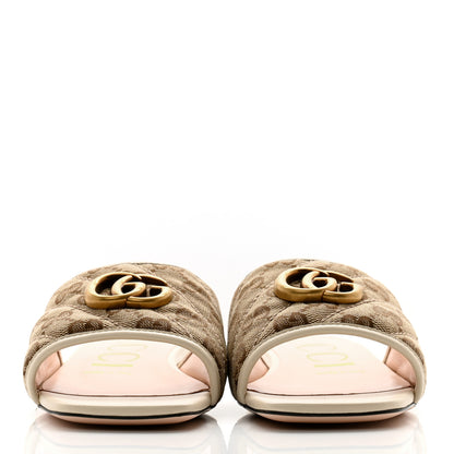 Gucci Monogram Matelasse Diagonal GG Marmont Flat Slide Sandals 36.5 Beige Ebony Mystic White 2 of 11