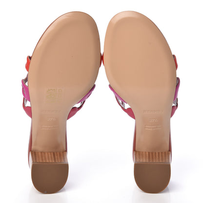 Hermes Nappa Tandem Sandals 37.5 Rouge Azalee 5 of 9