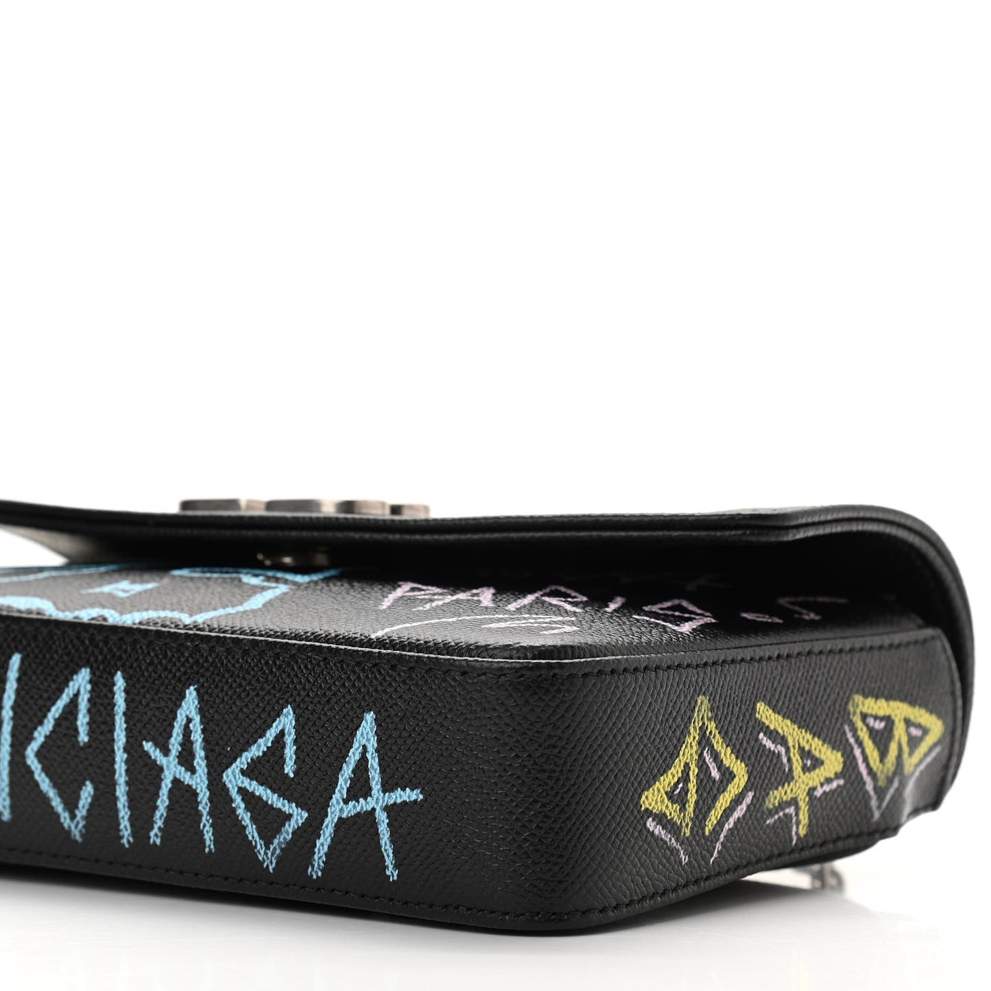 Calfskin Graffiti BB Chain Wallet Black Multicolor