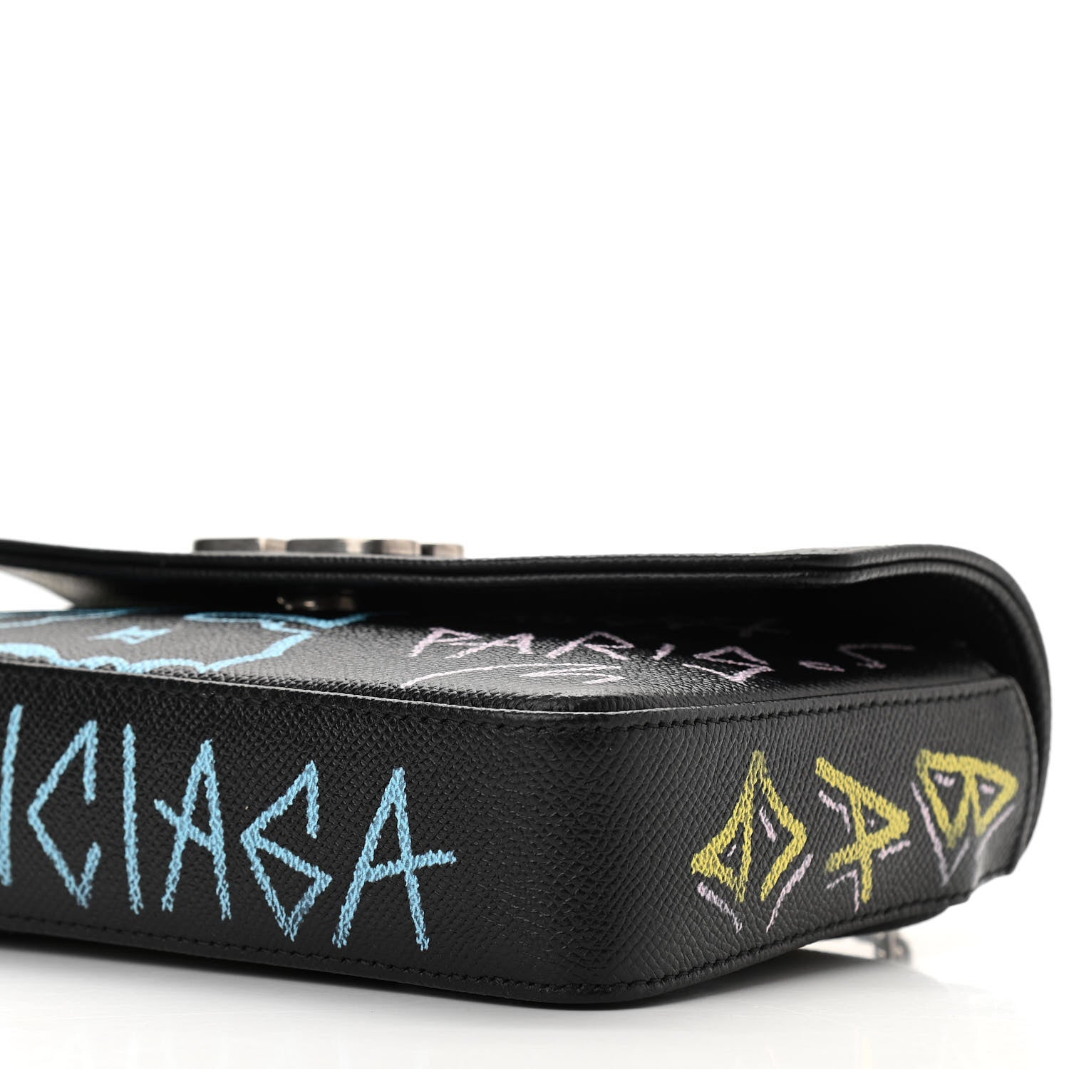 Balenciaga Calfskin Graffiti BB Chain Wallet Black Multicolor 8 of 8