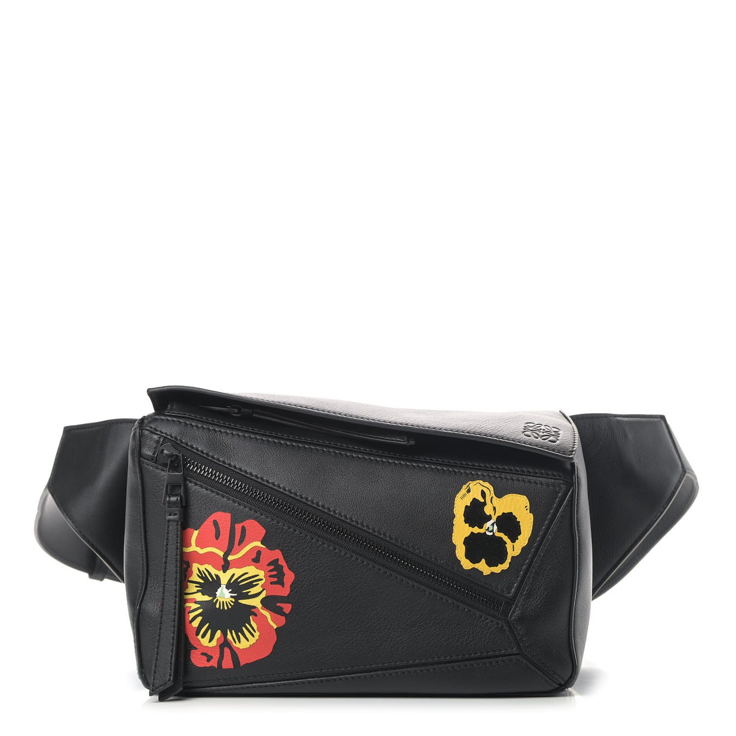 Calfskin Pansies Small Puzzle Bumbag Black