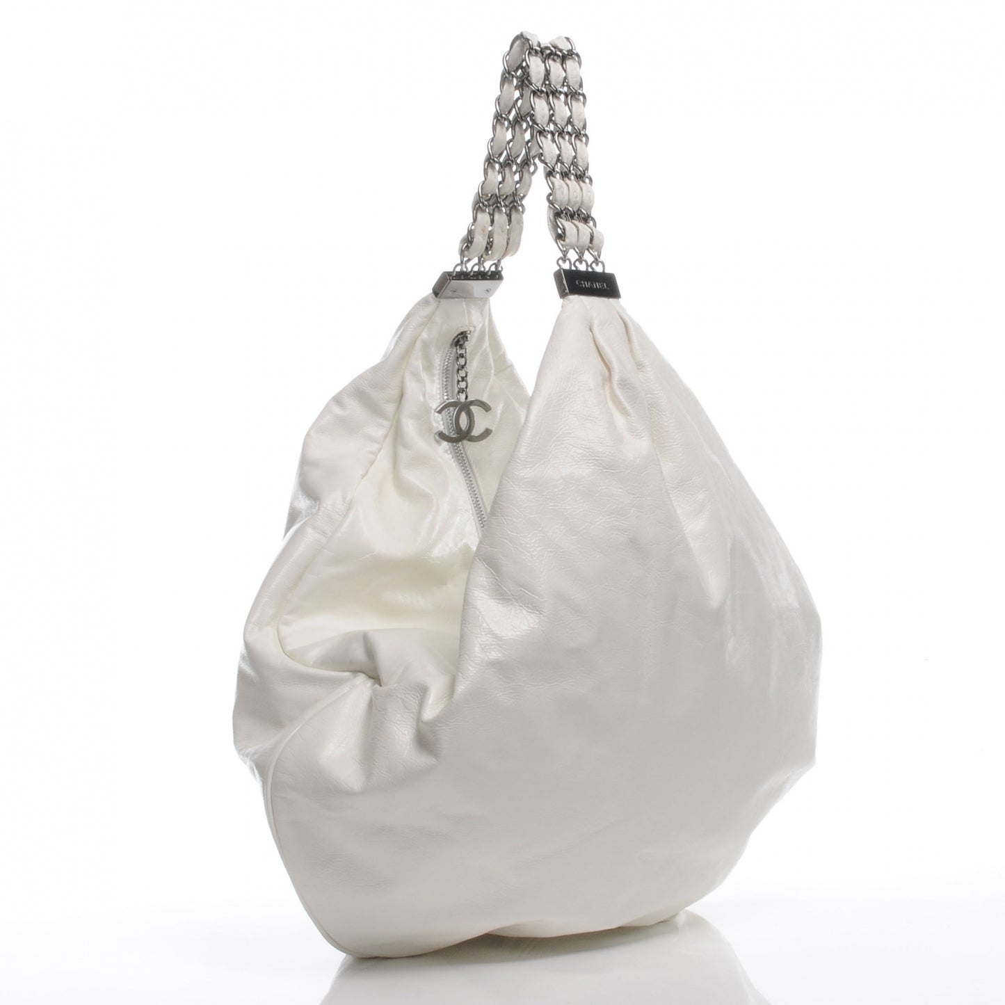 Lambskin Large Rock and Chain Hobo White