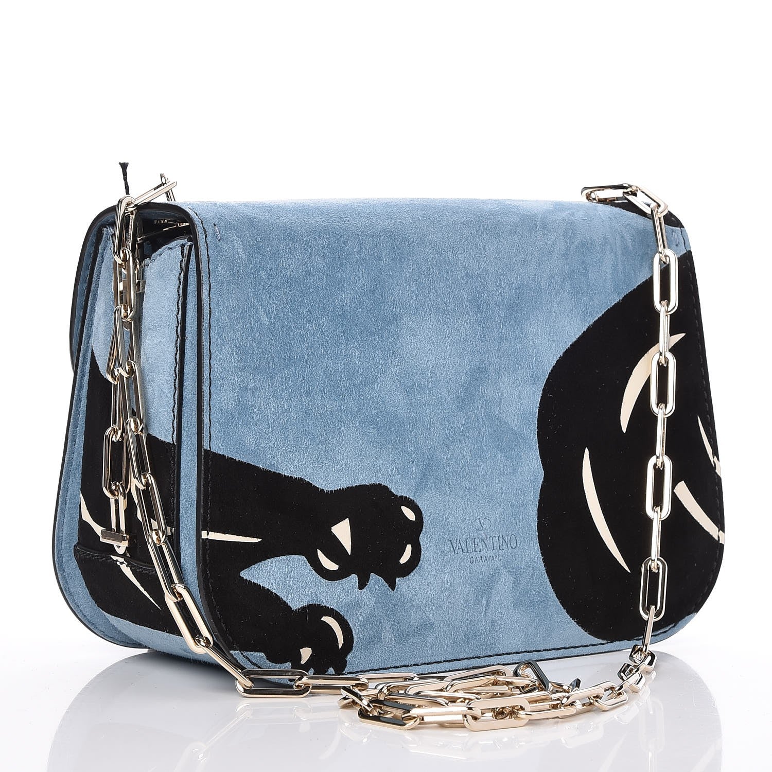Valentino Garavani Suede Panther Chain Flap Bag Grey Sky 3 of 8