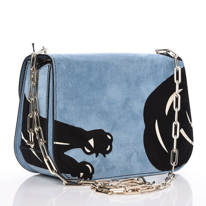 Valentino Garavani Suede Panther Chain Flap Bag Grey Sky 3 of 8