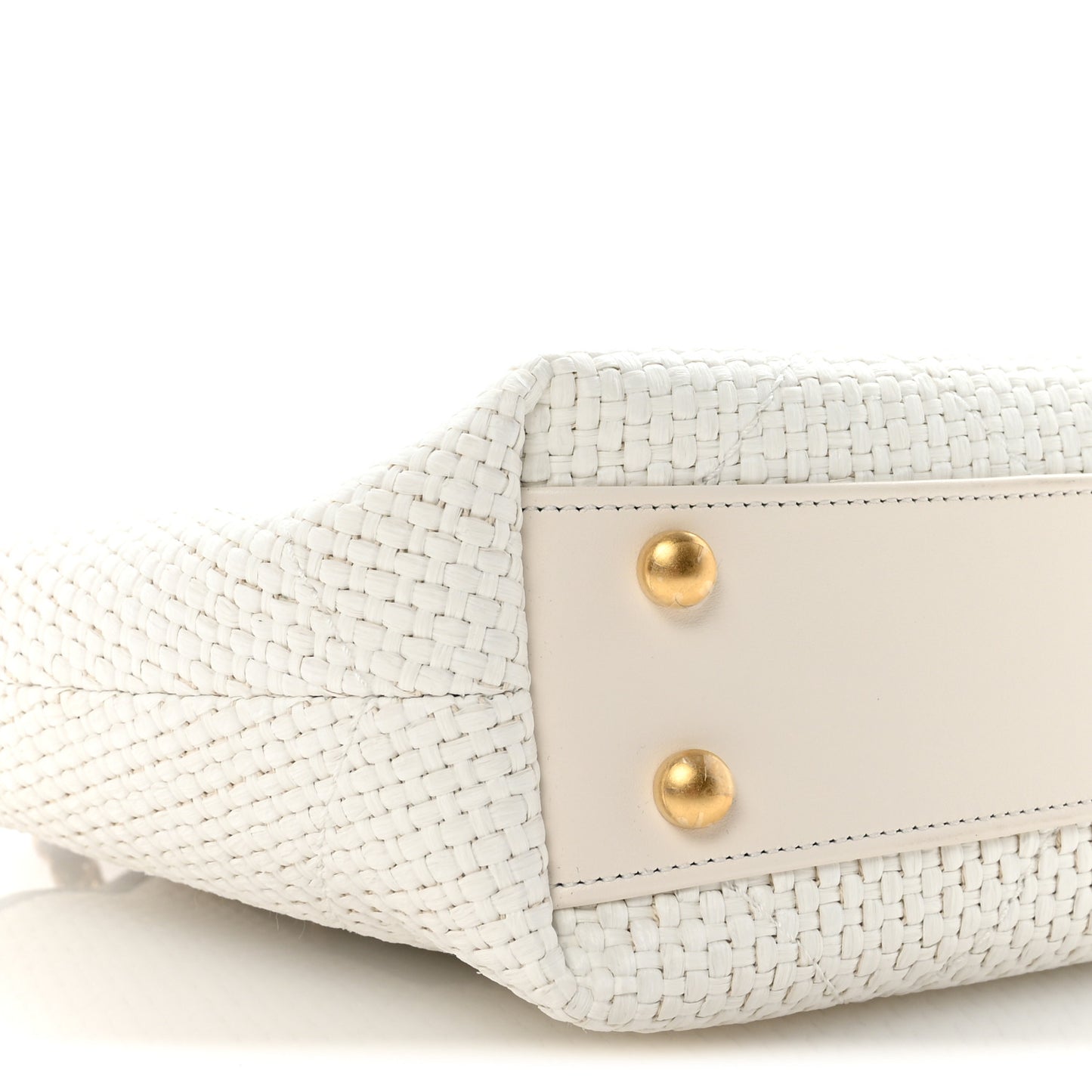 Braided Raffia Calfskin Small Shopping Bag White Black
