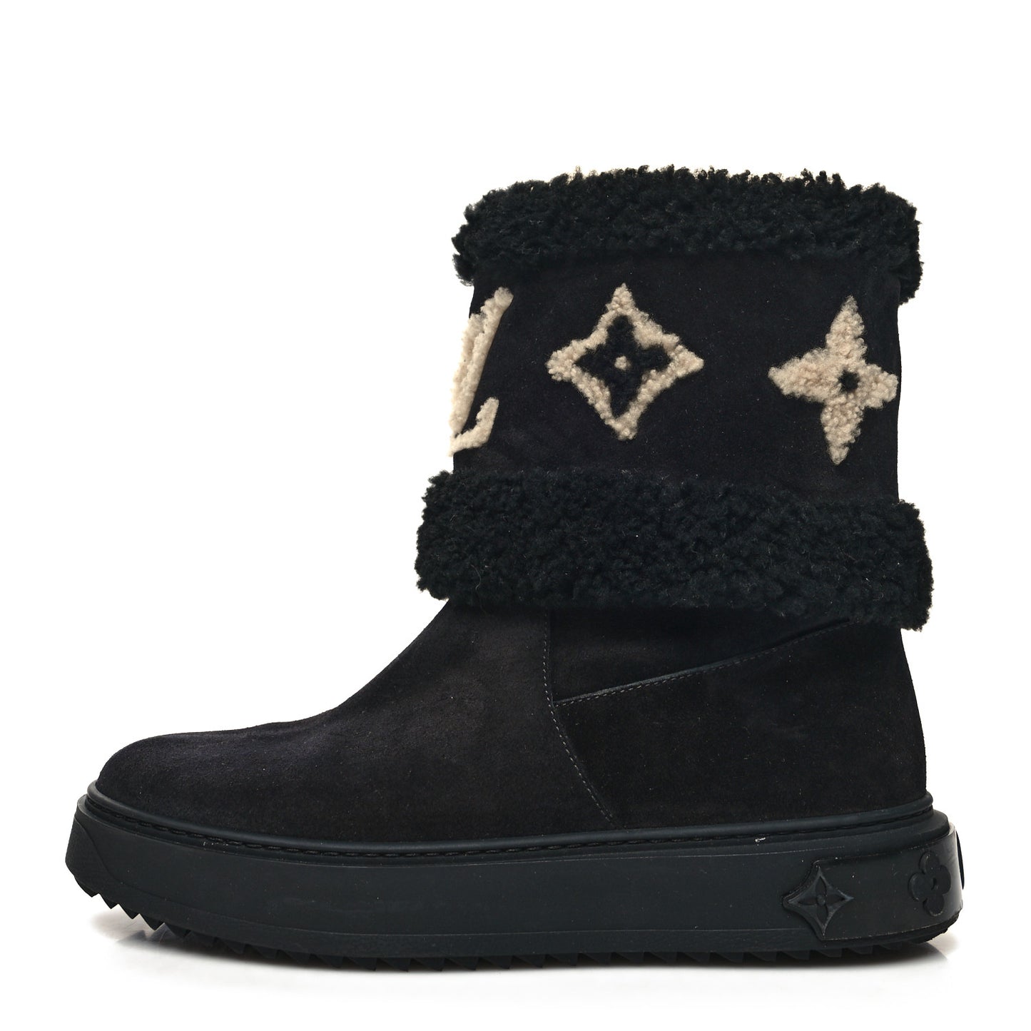 Suede Calfskin Shearling Snowdrop Flat Ankle Boot 37.5 Black