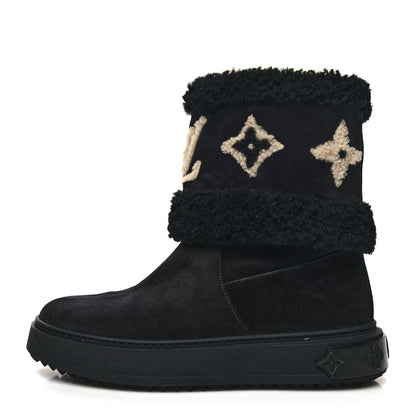 Louis Vuitton Suede Calfskin Shearling Snowdrop Flat Ankle Boot 37.5 Black 1 of 7