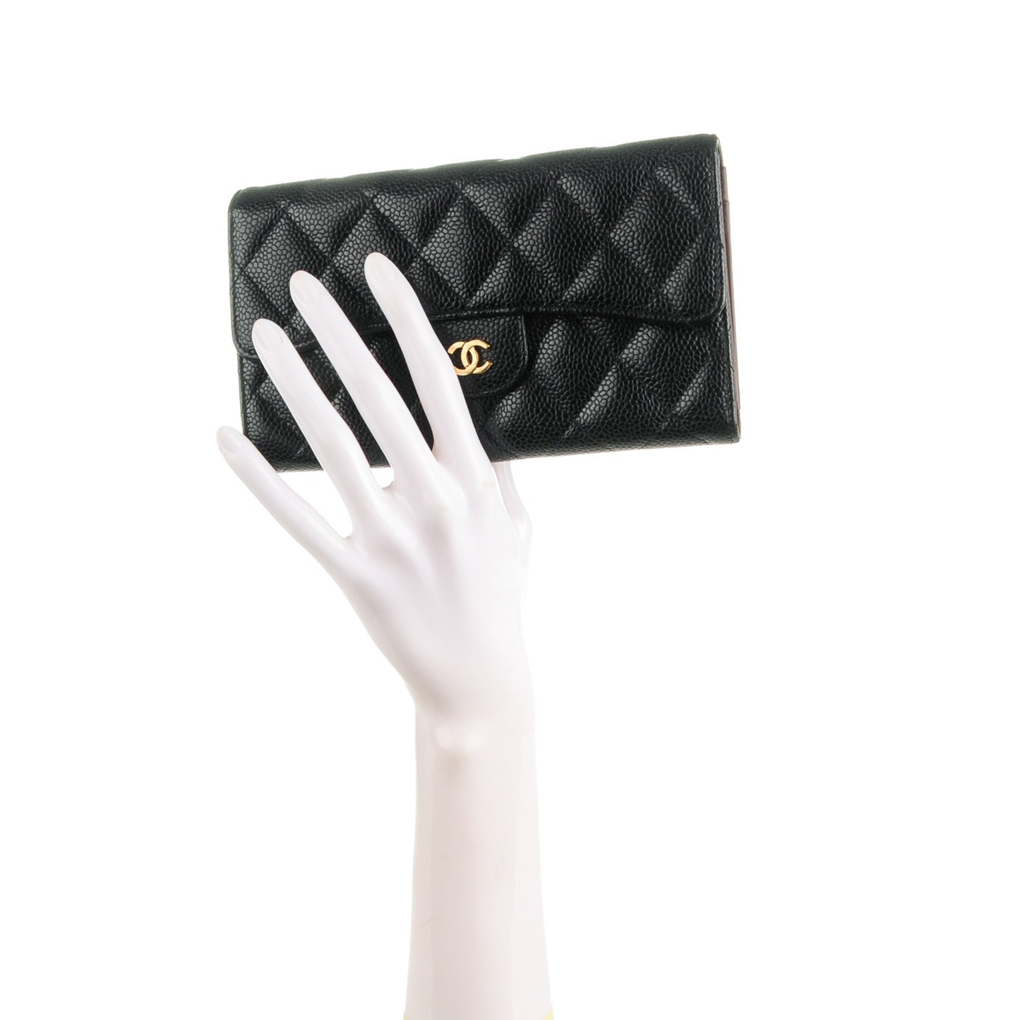 Caviar Quilted Large Flap Wallet Black