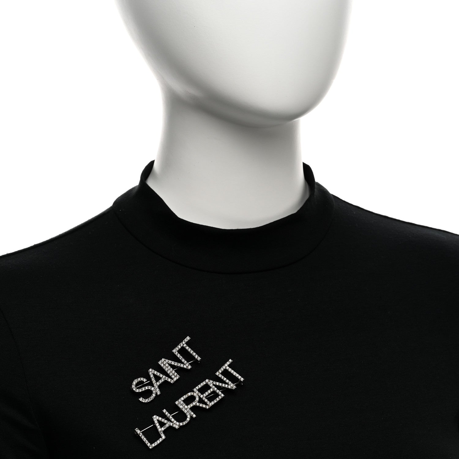 Saint Laurent Brass Crystal Logo Brooch Set Silver 2 of 4